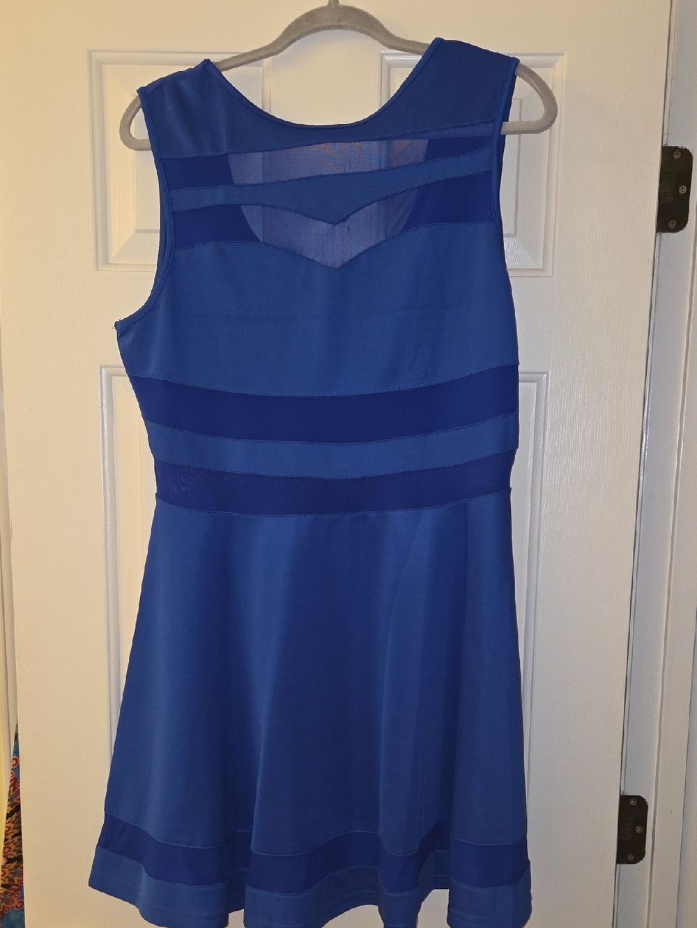 Zeagoo XL Royal Blue Sleeveless Fit & Flare Dress with Sheer Paneling